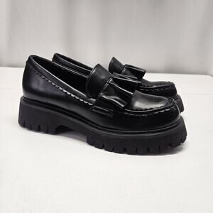 Kio Willow Ruffle Slip On Loafers Vegan Leather Black Sz 8 NWOT Box Goth Grunge